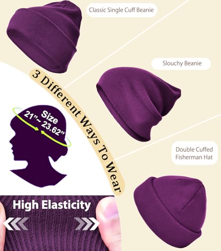 100% Cotton Beanie Hat Winter Hats Women Men Warm Knit Beanies - color: 1pcs Purple