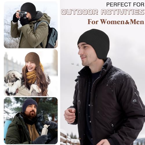 Women's Earflap Beanie, Cap with Ear Flaps, Knit Winter Hat for Men - color: Dark Grey