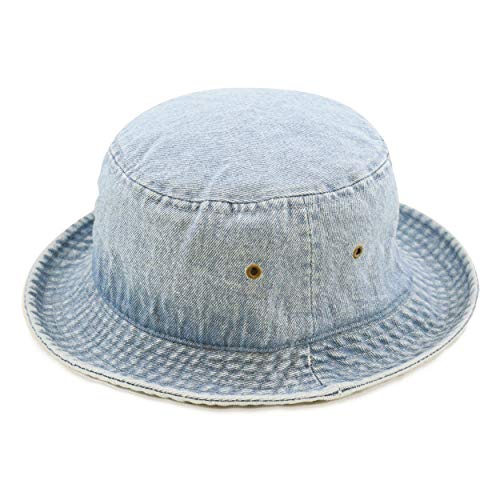 Cotton Bucket Hat Packable Sun Hat – Unisex Summer Travel Beach Fisherman Hat for Men Women Outdoor Fishing Hiking - color: 2. Light Denim, size: Small-Medium