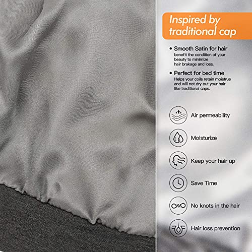 Silk Satin Lined Bonnet Sleep Cap - Adjustable Stay on All Night Hair Wrap Cover Slouchy Beanie for Curly Hair Protection for Women and Men - Solid Dark Grey - color: Solid Dark Gray, size: One Size