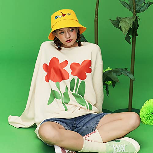 XYIYI Fashion Embroidery Bucket Hat Cotton Beach Fisherman Hats for Women Girls - color: Little Dinosaur Yellow