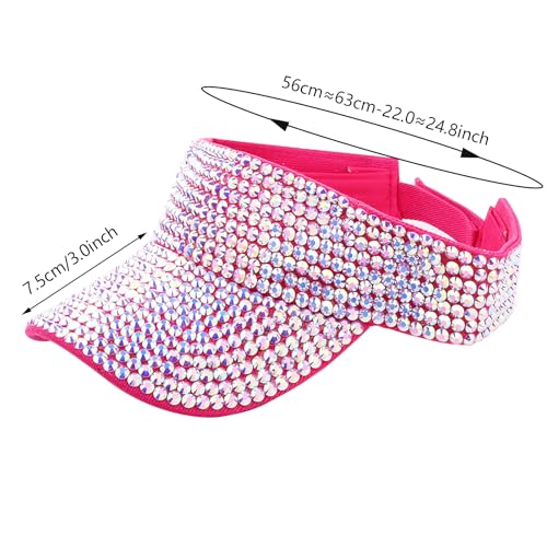 Shiny Rhinestones American Flag Sun Visor Hat Summer Outdoor Open Top Baseball Cap Adjustable Sparkly Party Headwear - color: Rose Red