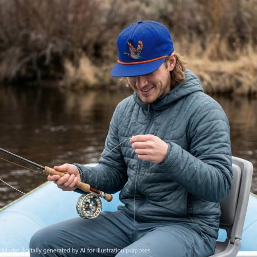 BASSDASH Embroidered Soft Top Flat Brim Duck Hat Snapback Cap for Hunting, Fishing, and Outdoor Activities - color: Royal Blue/Mallard