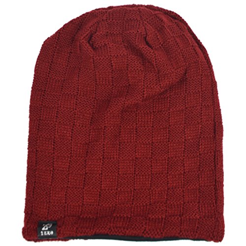 VECRY Men's Slouch Beanie Skull Cap Long Baggy Hip-Hop Winter Summer Hat - color: Checked-claret