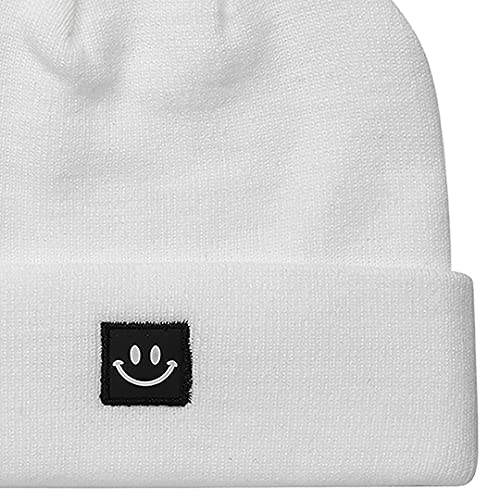 MaxNova Knit Beanie Hat with Smile Face for Men/Women - color: White Smile