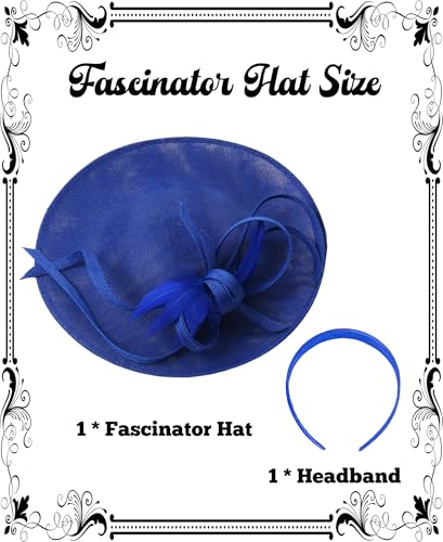 Kidukso Fascinators Hat 20s 50s for Women Derby Hat Vintage Feather Headband for Tea Party Church Wedding Cocktail - color: Royal Blue