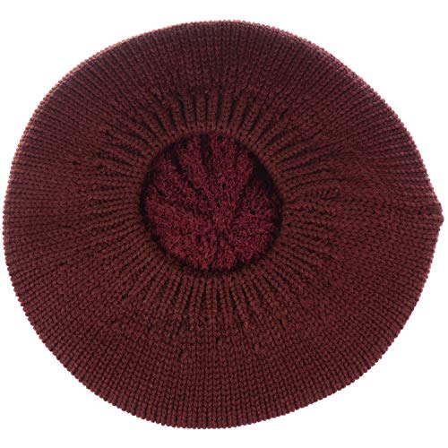 BYOS Womens Winter Cozy Cable Fleece Lined Knit Beret Beanie Hat (Set Available) - color: Burgundy Ribbed Solid Button