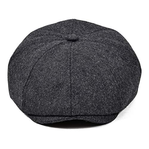 VOBOOM Men Wool Blend 8 Panel Newsboy Cap Tweed Hat - color: Grey