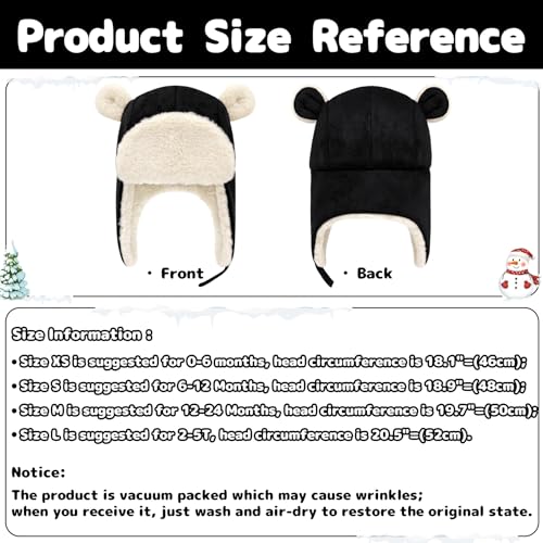 Olreco Baby Winter Hat Toddler Winter Hat Thick Sherpa Lined Infant Baby Hats with Bear Ears Toddler Trapper Hats for Kids - color: Black, size: 0-6 Months