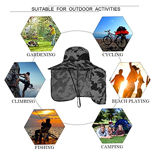 Sun Blocker Hats Outdoor Sun Protection Fishing Cap with Neck Flap Large Brim Outdoor Hat - color: Dark Grey Camo