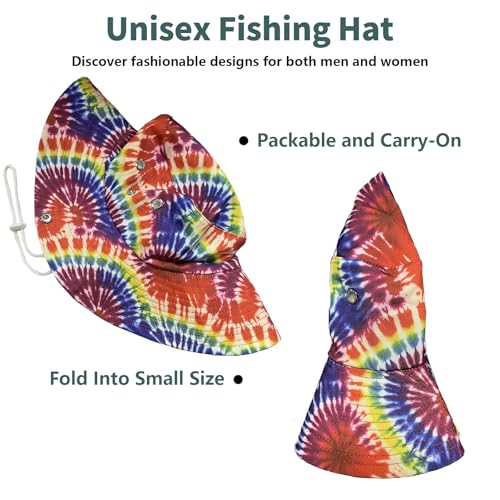 Funny Sun Hat for Men Women Wide Brim Bucket Hat Hiking Boonie Hat Summer Beach Fishing Caps - color: Rainbow Tie Dye