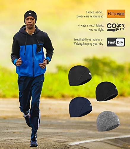 EMPIRELION Lightweight Thermal Skull Cap Ears Warm Cycling Helmet Liner Winter Running Beanie Hats Sweat Wicking - color: Black + Black 2pack