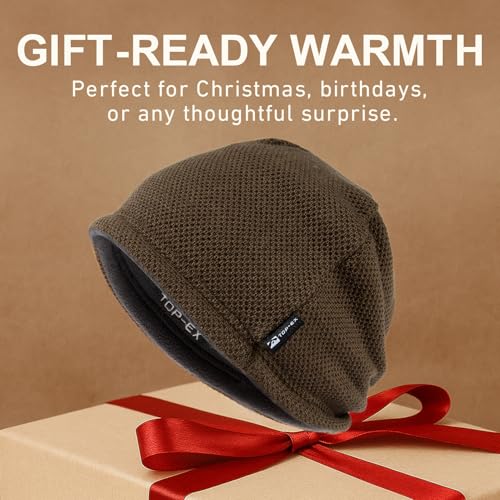 TOP-EX PolarWool™ Wool Beanie Hat for Men Women Fleece Lined Skull Cap Winter Knit Hat Watch Caps Reversible & Windproof - color: Green, size: Medium-Large