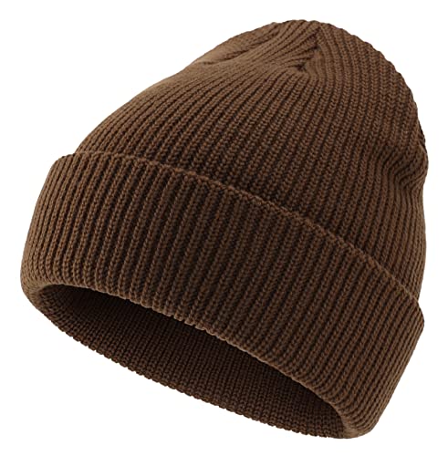 Connectyle Classic Double Layer Knit Beanie Hat Warm Thick Acrylic Winter Hats Daily Cuffed Beanies Watch Hat for Men Women - color: Coffee