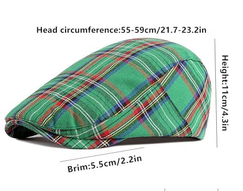 DIYDECAL Plaid Newsboy Hats Retro Flat Cap Gatsby Cabbie Driving Hat for Mens Womens - color: Green