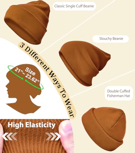 ROYBENS 100% Cotton Beanie Hat for Women Men Warm Winter Hats Knit Beanies - color: Coffee