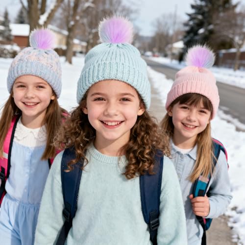Tatuo 16 Pcs Faux Fur Pom Poms for Hats, Light Rainbow - color: Light Rainbow