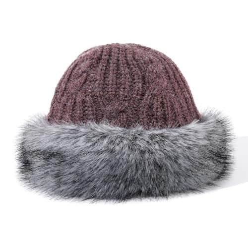 Womens Winter Knit Slouchy Beanie Hat Warm Knitted Skull Ski Cap Hats for Women Plush Edge Brimless Beanies Snow Hat - color: Mg-zzmxg25114-purple
