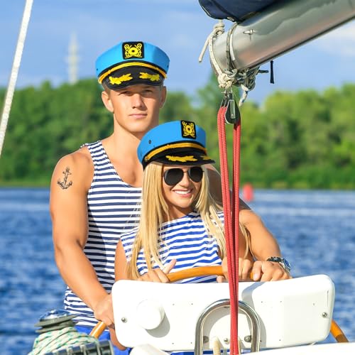 dodowin Captain Sailor Hat Set for Women Men, Yacht Rock Party Costume 4pcs - style: Blue Captain Hat Set