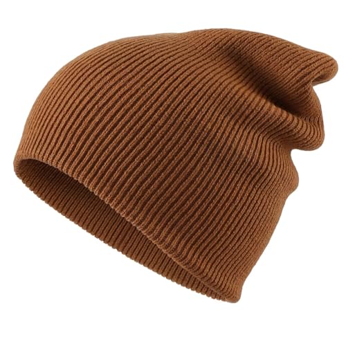Connectyle Thick Cuffed Beanie for Men & Women Double Layer Knit Winter Hat Acrylic Watch Hat Warm Stocking Skull Cap - color: Camel
