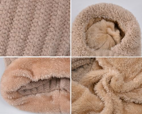 Womens Knit Beanie Hat Fleece Lined Winter Scarf Mask Set Snow Caps Plush Earmuff Skull Hats with Pompom - color: Grey