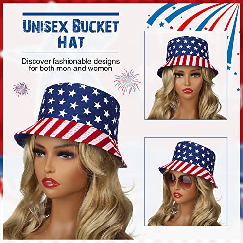 Thenshop 4 Pcs American Flag Bucket Hat Men Patriotic USA Fisherman Cap