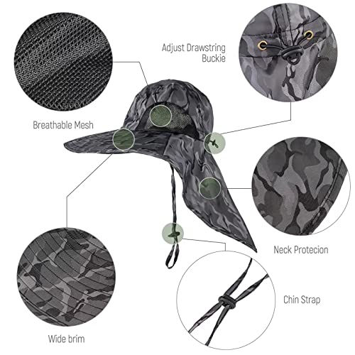 Outdoor Sun Hat for Men with 50+ UPF Protection Safari Cap Wide Brim Fishing Hat with Neck Flap, for Dad… - color: Camouflage