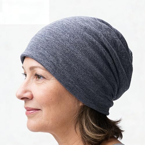 Utaly Soft Slouchy Chemo Beanie for Women Breathable Stretchy Skull Cap for Cancer Hair Loss Patients Sleep Wear - color: Blue