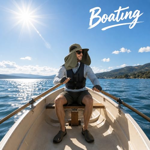 HUAMULAN Women Men Wide Brim Sun Hat Hiking Fishing Hats with Neck Flap - color: Yq005-armygreen