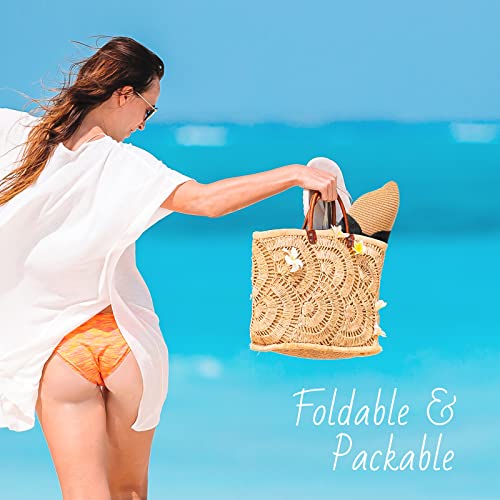 Beach Sun Straw Hats for Women, UPF 50+ UV Sun Protection Summer Straw Hat - color: 15cm - Khaki