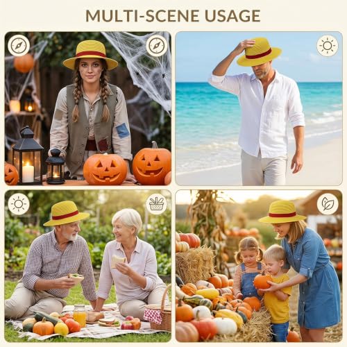 Yellow Straw Hat with String, Cosplay Cap for Summer Beach Party