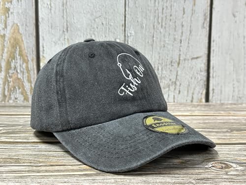 Embroidered Baseball Caps for Men and Women - color: Fishing Fish on (Washed Black)