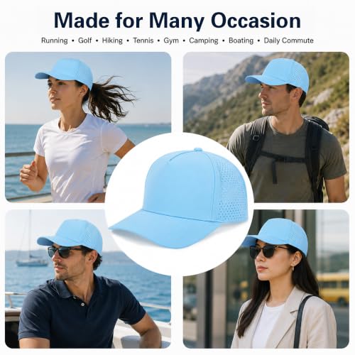 5 Panel Baseball Cap Quick Dry Mesh Snapback Hat for Women Men - color: Lightblue