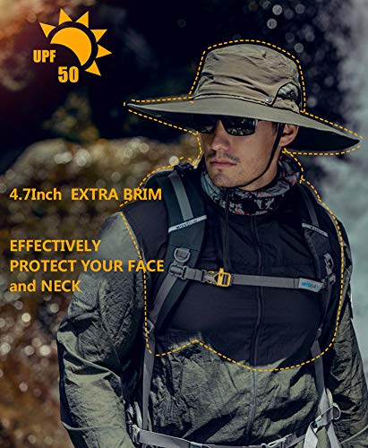 Mens Sun Hat Wide Brim Sun Hats for Men UV Protection Waterproof Bucket Hat - color: Army-green