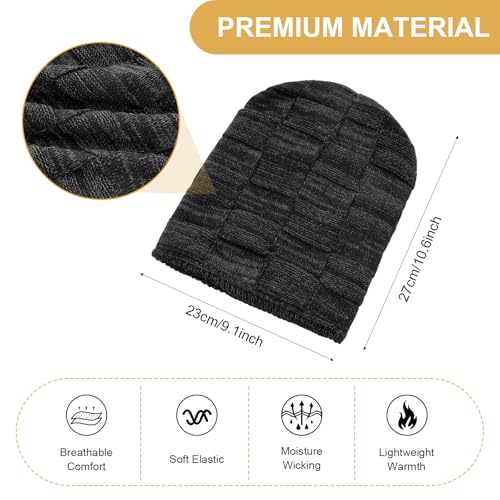 Slouchy Beanies Lightweight Warm Beanies Fleece Lined Hat Unisex Soft Cuffed Thick Knitted Winter Hat Stocking Cap for Men Women Gifts for Cold Weather Black