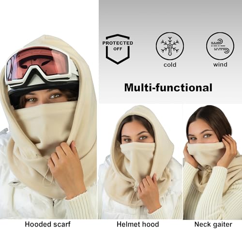 Fleece Balaclava Over Helmet - Warm Helmet Ninja Hood - Snowboard Hooded Hat Neck Gaiter Ski Mask - color: Sand, size: One Size