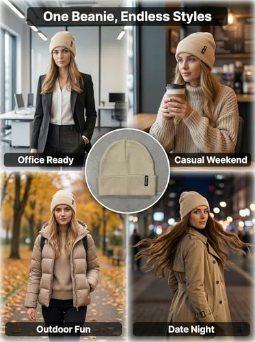 Beanie for Men Women Unisex Winter Hat Cuffed Thick Knitted Beanies Skull Cap - color: Beige