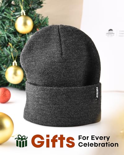 FURTALK Beanie Hat for Men Women Winter Hats for Women Men Soft Warm Unisex Cuffed Beanie Knitted Skull Cap - color: Black Grey
