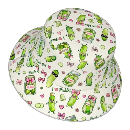 남성용 여성용 버킷 모자 패커블 양면 프린트 여름 모자 - color: I Love Pickles Pickle Girl