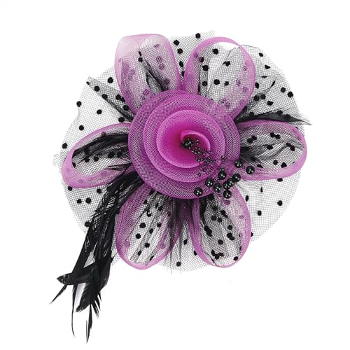 Century Star 2026 Kentucky Hat Derby Fascinator for Women Tea Party Flower Mesh Ribbons Feathers Headband Hair Clips - color: Hot Pink Black