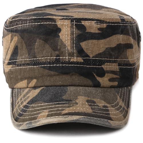 Military Flat Top Cap Cadet Army Camo Hat Baseball Cap for Men Women - color: Brown