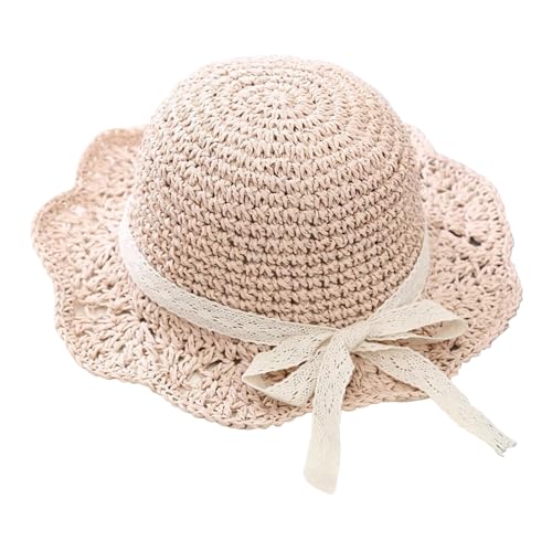 Girls Straw Hat with Flower Round Sunglasses, Summer Foldable Large Brim Sunflower Bowknot Beach Toddler Straw Sun Hat, 2-6T - color: Beige-bow