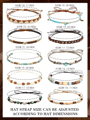 Zeyune 10 Pcs Cowboy Hat Bands Ethnic Western Hat Belts Rural Cowgirl Turquoise Hatbands Beaded Cowboy Supply - style: Novelty Style