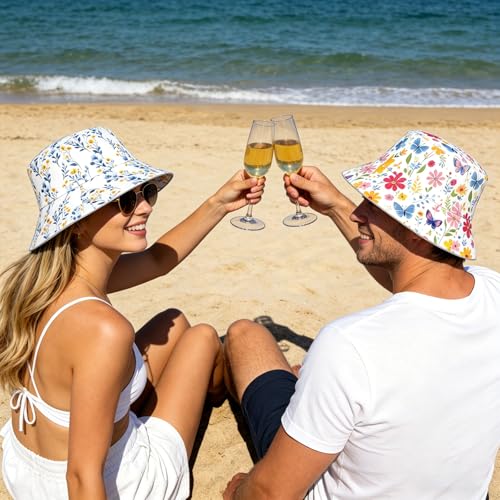Bucket Hat Funny Duck Fisherman Hat Travel Beach Sun Hat Outdoor Cap for Men Women Adults - color: Double-sided Floral