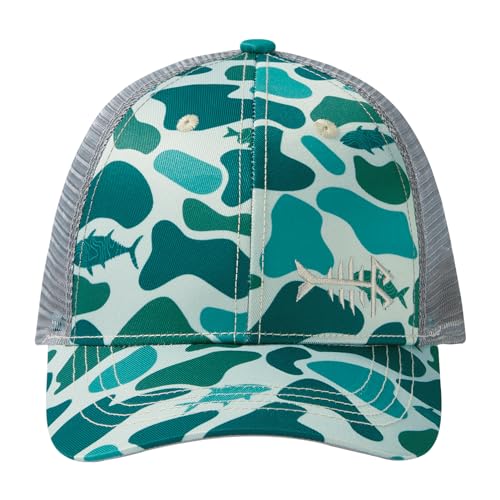 BASSDASH Altimate Fishing Hat Mesh Back for Men Women Adjustable Baseball Trucker Cap - color: Green Block Camo
