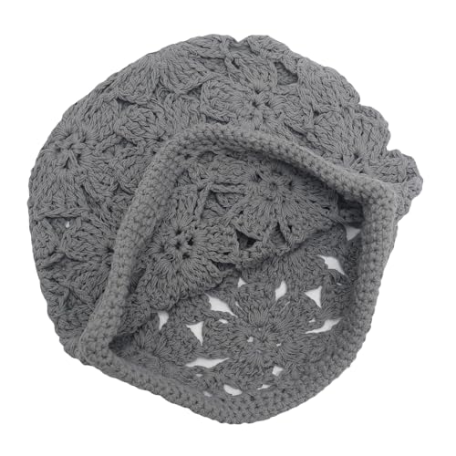 ZLYC Women Cotton Crochet Slouchy Beanie Hat Handmade Knit Summer Skull Cap - color: Crochet Grey