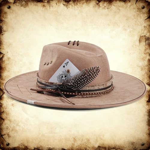 Wide Brim Fedora Hat Mens Women Felt Panama Hat Dress Up Hat Khaik