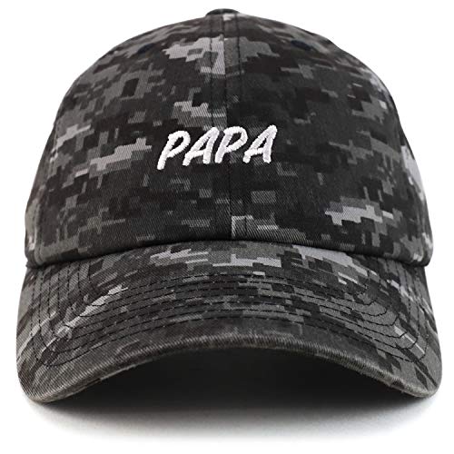 Trendy Apparel Shop Papa Embroidered Soft Crown 100% Brushed Cotton Cap - color: Dark Green Camo