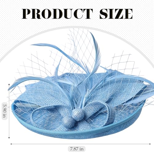 Zinniday Fascinator Tea Party Hat - 2026 Derby Pillbox Kentucky Hat for Women (7.87x5.9inch) - color: Light Blue