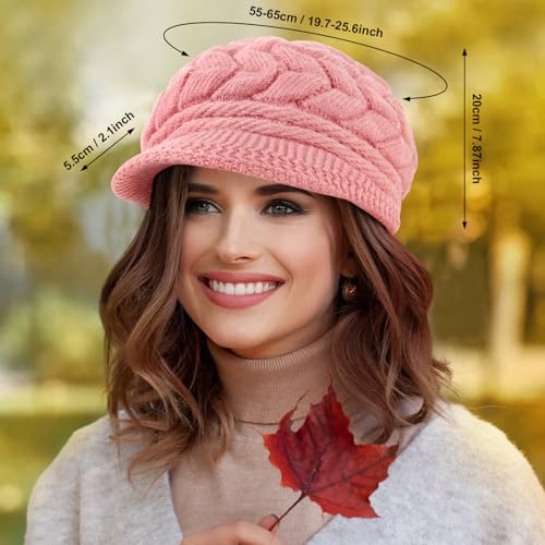 Loritta Womens Winter Beanie Hats, Thick Warm Beanie with Visor Brim - color: E-pink